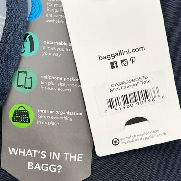 Baggallini Mini Carryall Tote, French Navy - NEW - Picture 14 of 14